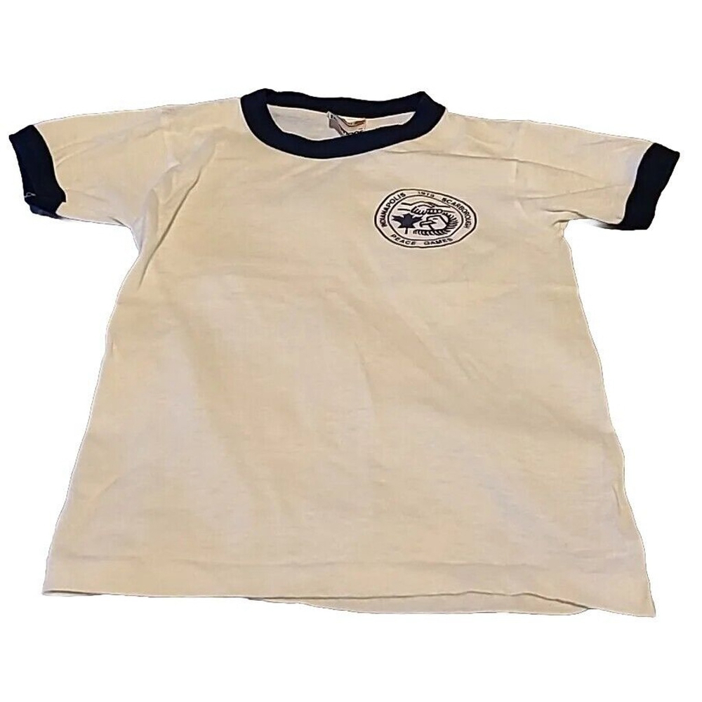 Vintage 1973 Indianapolis Scarborough Peace Games TShirt White Youth Size Small - Picture 1 of 5
